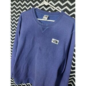 The North Face Mens Crewneck Sweatshirt Blue Purple Logo Patch Pullover Large